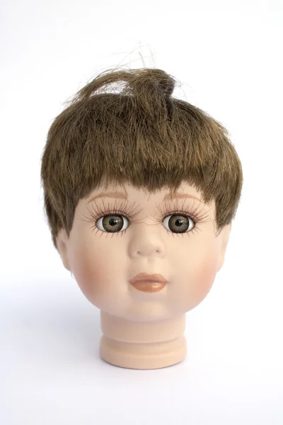 Little Boy Doll Head on White Background — Stok Foto