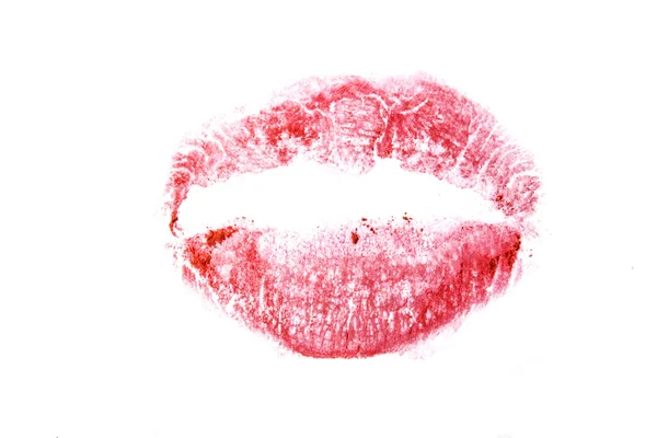 Roter Lippenstift Print Auf Weißem Hintergrund — Stockfoto