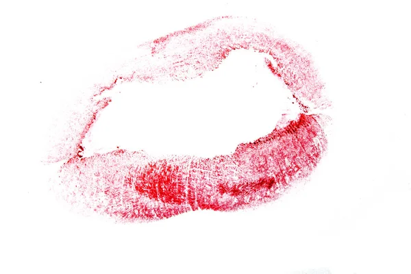 Roter Lippenstift Print Auf Weißem Hintergrund — Stockfoto