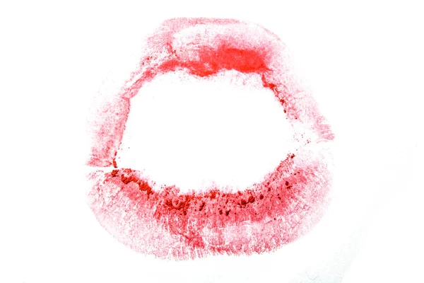Rouge Lèvres Rouge Imprimé Sur Fond Blanc — Photo