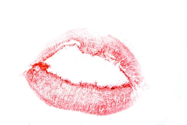 Roter Lippenstift Print Auf Weißem Hintergrund — Stockfoto