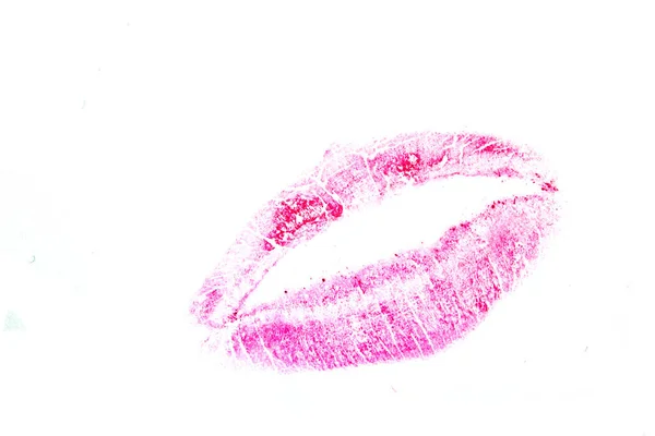 Rode Lippenstift Lip Print Witte Achtergrond — Stockfoto