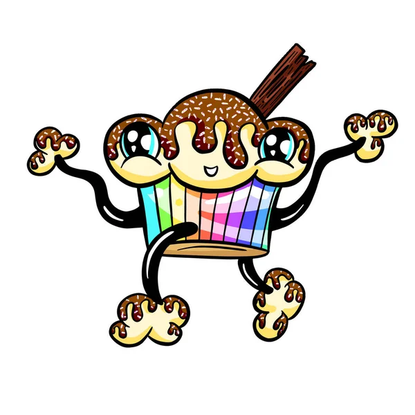 Cute Cartoon Cupcake Cake Muffin Character Illustration Vector —  Vetores de Stock