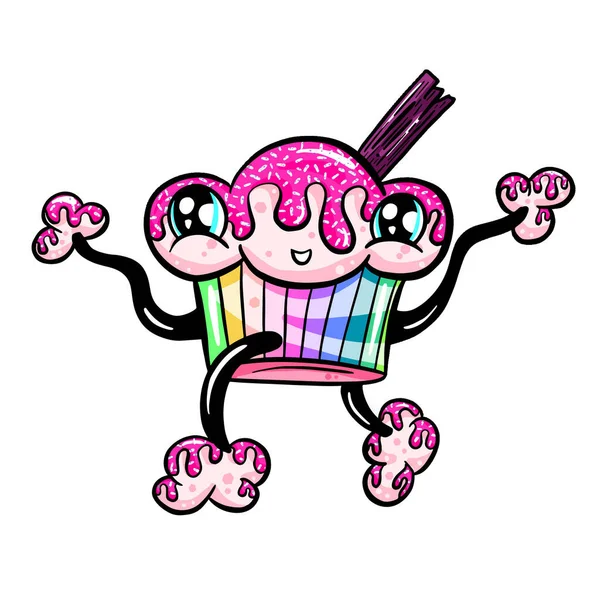 Cute Cartoon Cupcake Cake Muffin Character Illustration Vector — Vettoriale Stock