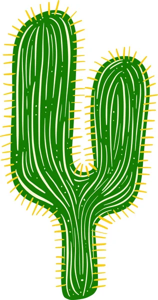 Carino Cactus Doodle Personaggio Cartone Animato Illustrazione Verde Pianta — Vettoriale Stock