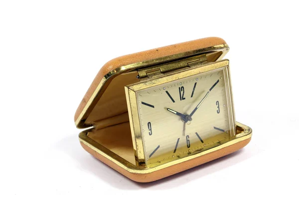 Relógio Mesa Antigo Vintage Fundo Branco — Fotografia de Stock