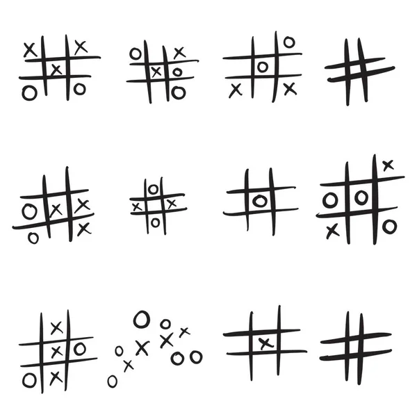 Tic Tac Toe Lub Gniazda Krzyże Gra Planszowa Symbole Ikony — Wektor stockowy