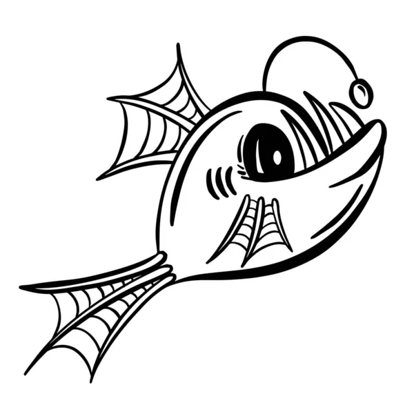 Cartoon Anglerfish Outline Illustration Vector — Stockový vektor