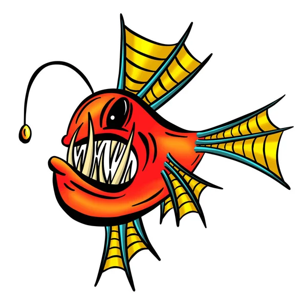 Colour Cartoon Anglerfish Fish Outline Illustration Vector — Stockový vektor