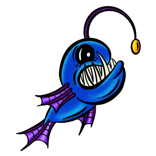 Renkli Anglerfish Karikatür Balık Özeti Çizim Vektörü — Stok Vektör