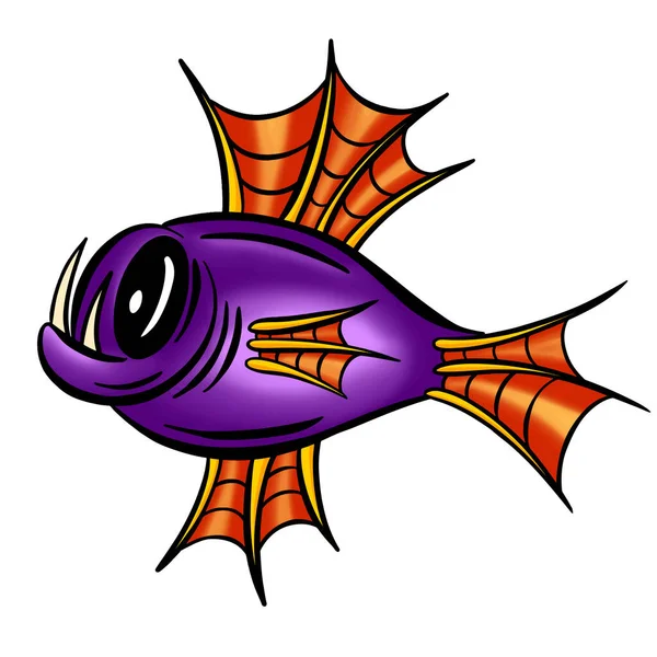 Colour Cartoon Anglerfish Fish Outline Illustration Vector — Stockový vektor