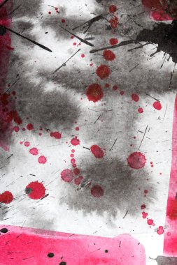 Beyaz Arkaplanda Suluboya Boyalı Siyah Mürekkep Yıkama ve Mürekkep Dökme