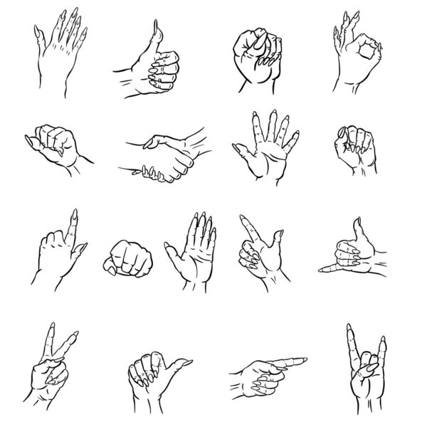 Hand Gesture Signs With Nails Vector Icons