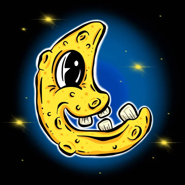 Cartoon Man Moon Lunar Character Very Funny Illustration — Stok fotoğraf