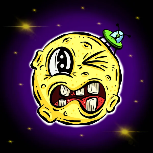 Cartoon Man Moon Lunar Character Very Funny Illustration —  Fotos de Stock