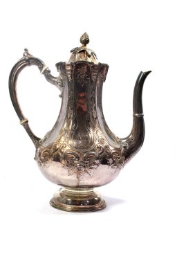 Antika Çaydanlık ya da Beyaz Arkaplan 'lı Kahve fincanı