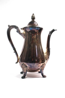 Antika Çaydanlık ya da Beyaz Arkaplan 'lı Kahve fincanı