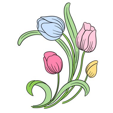 Sevgililer Günü için Vektör Hattı Sanat Çiçekleri Dövme Biçimi