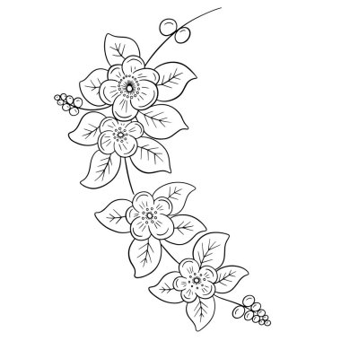 Sevgililer Günü için Vektör Hattı Sanat Çiçekleri Dövme Biçimi