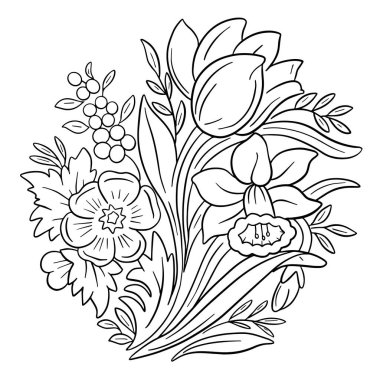 Sevgililer Günü için Vektör Hattı Sanat Çiçekleri Dövme Biçimi