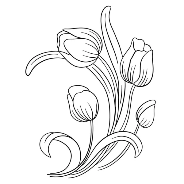 Vector Line Τέχνη Floral Λουλούδια Tattoo Style Για Valentines — Διανυσματικό Αρχείο