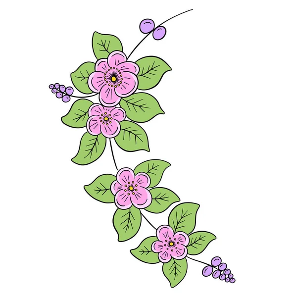 Vector Line Art Bloemen Tattoo Style Voor Valentijnsdag — Stockvector