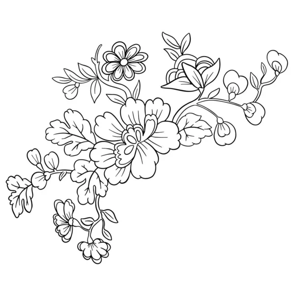 Vector Line Art Floral Flowers Tattoo Style Valentines — Stock Vector