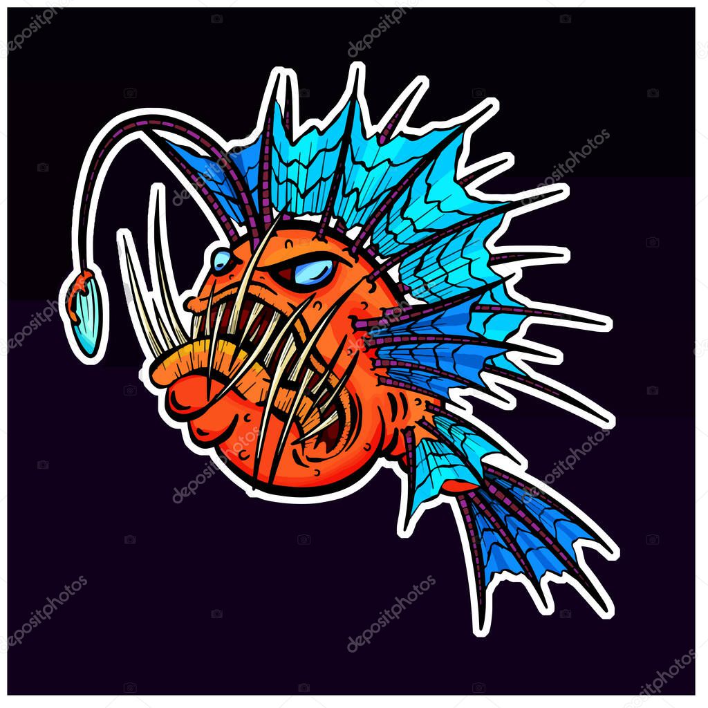 Cartoon Ugly and Evil Deep Sea Angler Fish Cartoon Characters