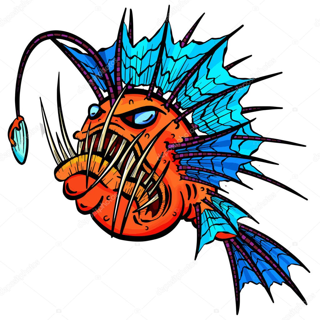 Cartoon Ugly and Evil Deep Sea Angler Fish Cartoon Characters