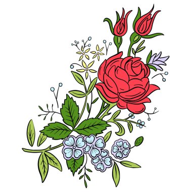 Çizgi Sanat Çiçeklerinin Çiçek Buketi Gül Vektörü İllüstrasyonu Gibi