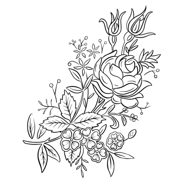 Line Art Virágcsokor Virágok Mint Rózsa Vektor Illusztráció — Stock Vector