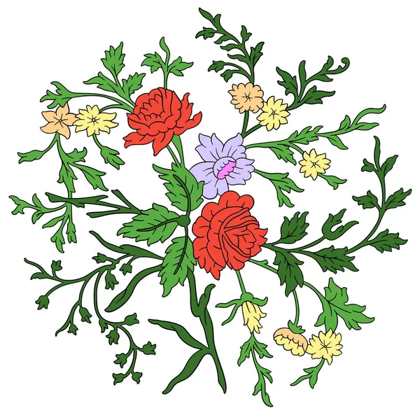 Línea Arte Ramo Floral Flores Como Rosas Vector Illustration — Archivo Imágenes Vectoriales