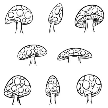 Çizgi film Toadstool ve Mantar İllüstrasyon Vektör Koleksiyonu