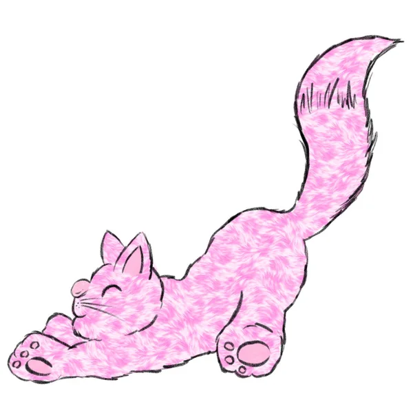 Roztomilý Kreslený Nadýchaný Kočka Ilustrace — Stock fotografie