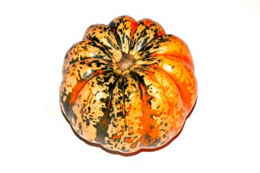 Eşsiz Soyut Turuncu ve Beyaz Arkaplanda Yeşil Renkli Ürkütücü Cadılar Bayramı Kabağı Kabağı