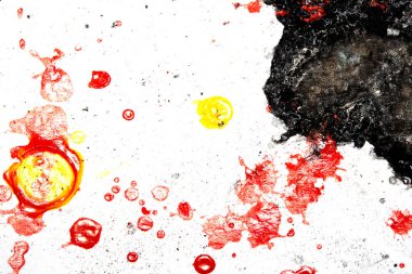Thick Black Ink Paint Splatter and Lines in Black Red Yellow White Expressive