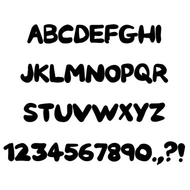 Şişko, basit, karalama çizimi, tipografi yazı tipi, ABC çizgi film vektör metni.