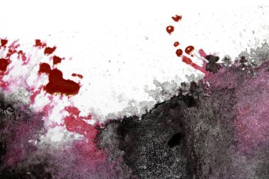 Acrylic Siyah ve Kırmızı Mürekkep Boya Sıçratır ve lekeler Beyaz Arkaplan için