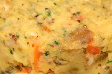 Sebzeli patates püresini kapat. Yemek soyut.