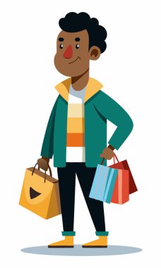 Beyaz Arkaplanda Siyah Adam Alışveriş Vektörü İllüstrasyonu