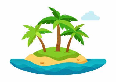 Beach Island Vector Illustration Isolated on White