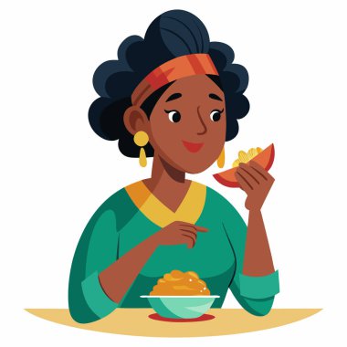Gerçekçi Siyah Kadın Yeme Vektörü Clipart