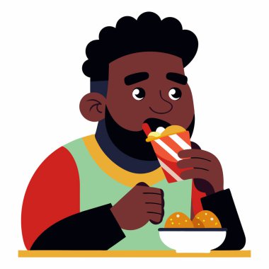 Siyahi Adam Yemek Vektörü Resimlerinin keyfini çıkarıyor