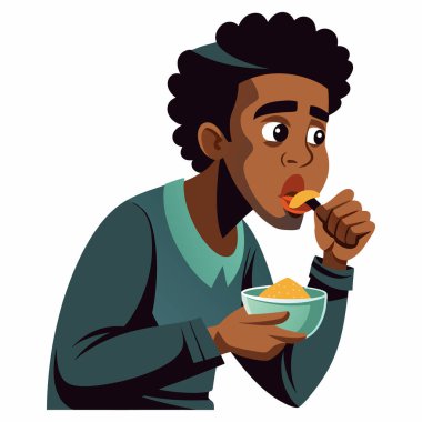Siyahi Adam Yemek Vektörü Resimlerinin keyfini çıkarıyor