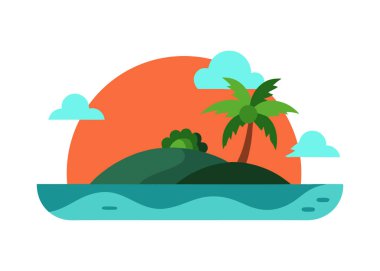Cennet Sahili Adası Günbatımı Vektör Sanatı