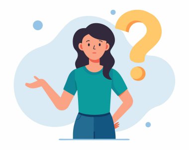 Girl with Question Marks Around Head Concept Drawing