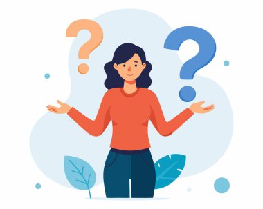 Şüpheli Kadın Karakteri Soru Sorma Vektör Sanatı