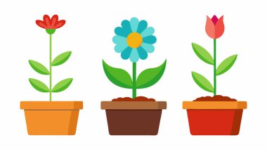 Çiçek saksılarında büyüyen küçük yeşil bitkiler Düz Tasarım