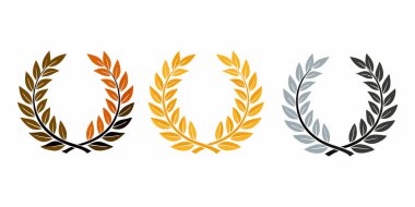 Zafer ikonunun Laurel Çelengi Altın ve Gümüş Vektörle Ayarlandı