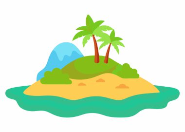 Beach Island Vector Illustration Isolated on White | Oceanfront Island Illustration Isolated Vector